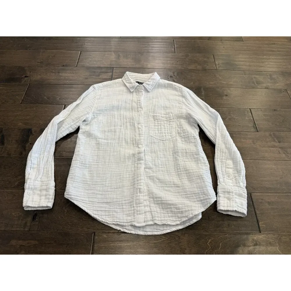 J Crew Garcon Classic Fit Womens White Button Up Long Sleeve Linen Shirt Size 4